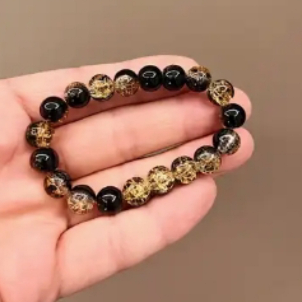 Unisex Black & Gold Gradient Glass Beaded Bracelet. NWT
